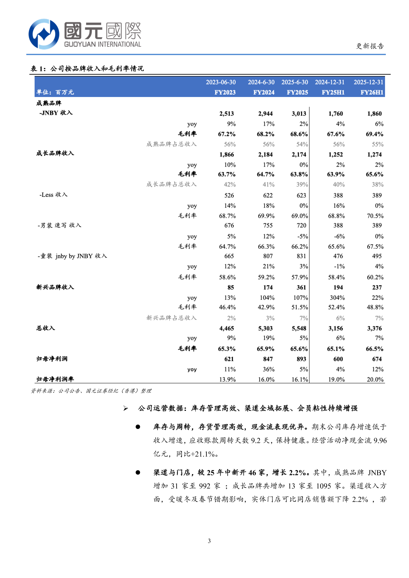 江南布衣(3306.HK)更新報告：FY26H1淨利潤超預期，全年業績有望穩定增長