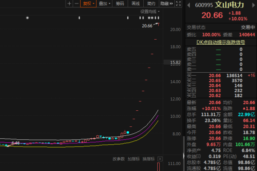 22亿未能打开涨停！无视业绩大降，文山电力十连板