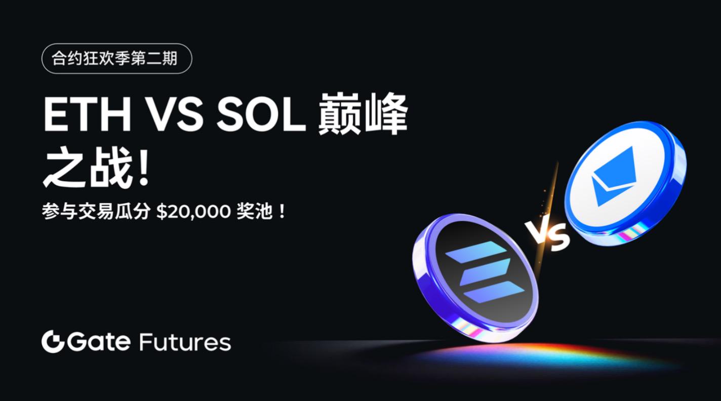 Gate.io开启合约狂欢季第二期：ETH 与 SOL 阵营巅峰对抗，奖池达$20,000