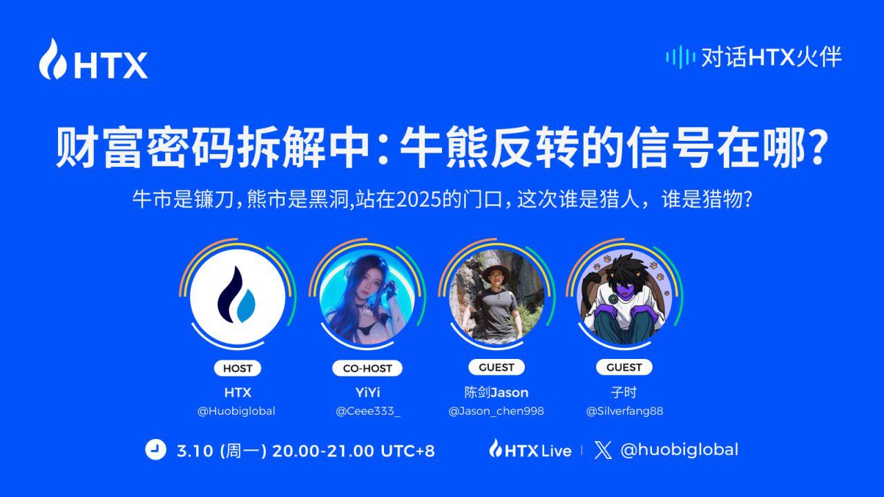 「對話HTX火伴」將於今日20時舉行：剖析加密市場牛熊信號，前瞻後市走向