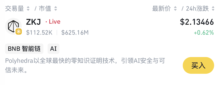 Binance Alpha新增Polyhedra(ZKJ)