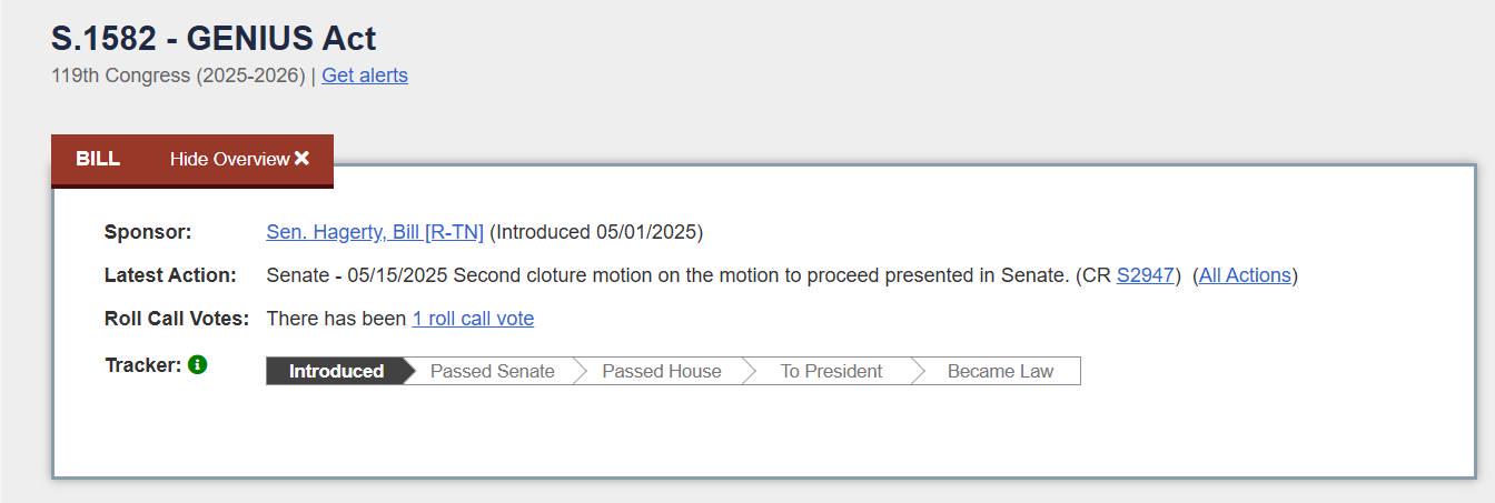 美國GENIUS穩定幣法案通過參議院投票,還需眾議院和總統亮綠燈,特朗普家族穩定幣成爭議之一