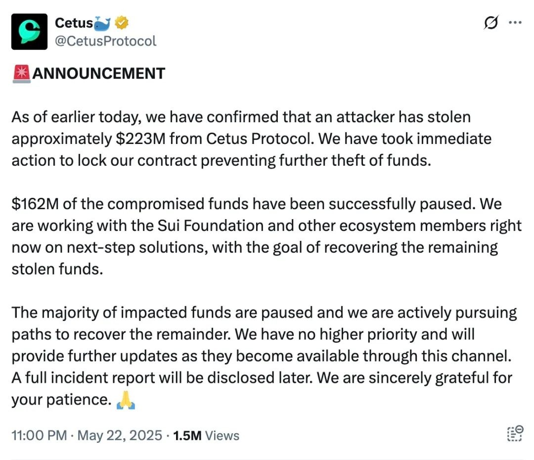 慢霧：Cetus被盜2.3億美元，解析攻擊手法及資金轉移情況