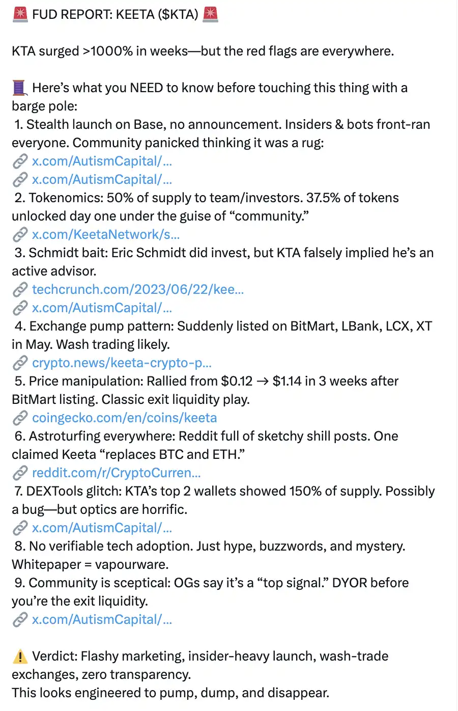 KTA 24小時暴跌20%，谷歌前CEO桃色資本疑雲引爆Keeta信任危機