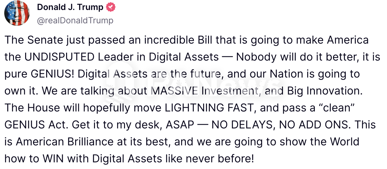 特朗普稱美將成數字資産無可爭議領導者