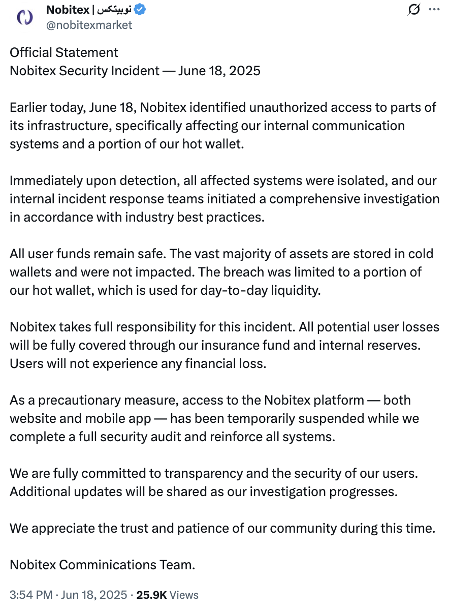 近1億美元資金失竊，伊朗交易所Nobitex被盜事件梳理