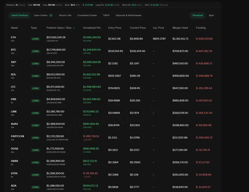 數解Hyperliquid巨鯨持倉，長綫看多與短綫搏空，堅守主流但看空山寨？