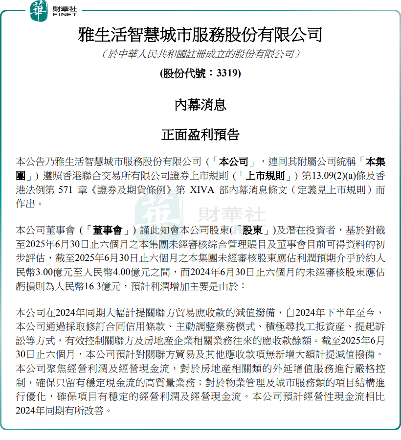 物管股再度走高！雅生活服務盈喜後股價一度漲逾25%原創