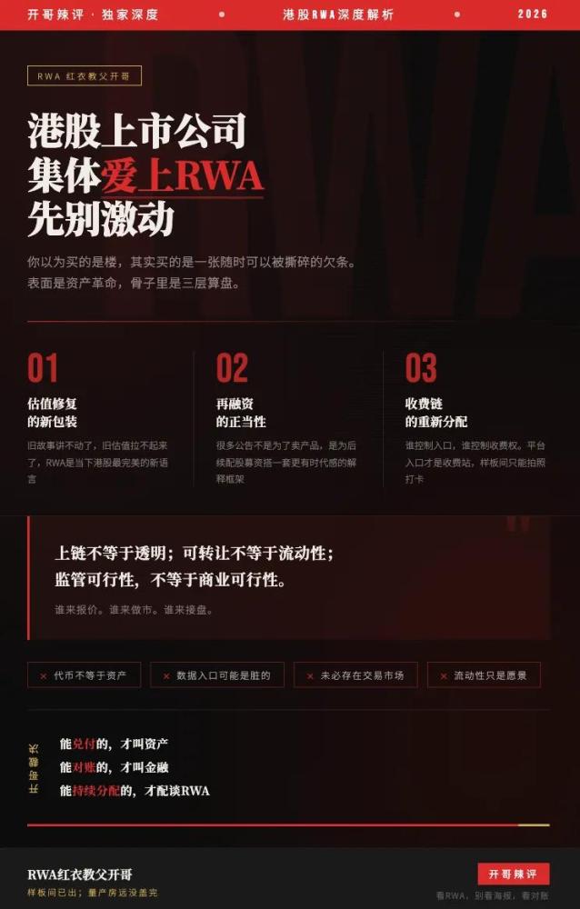 港股上市公司突然前赴後繼撲向RWA,真相只有一句:不是資產上鍊,而是估值求生、融資續命和收費權洗牌